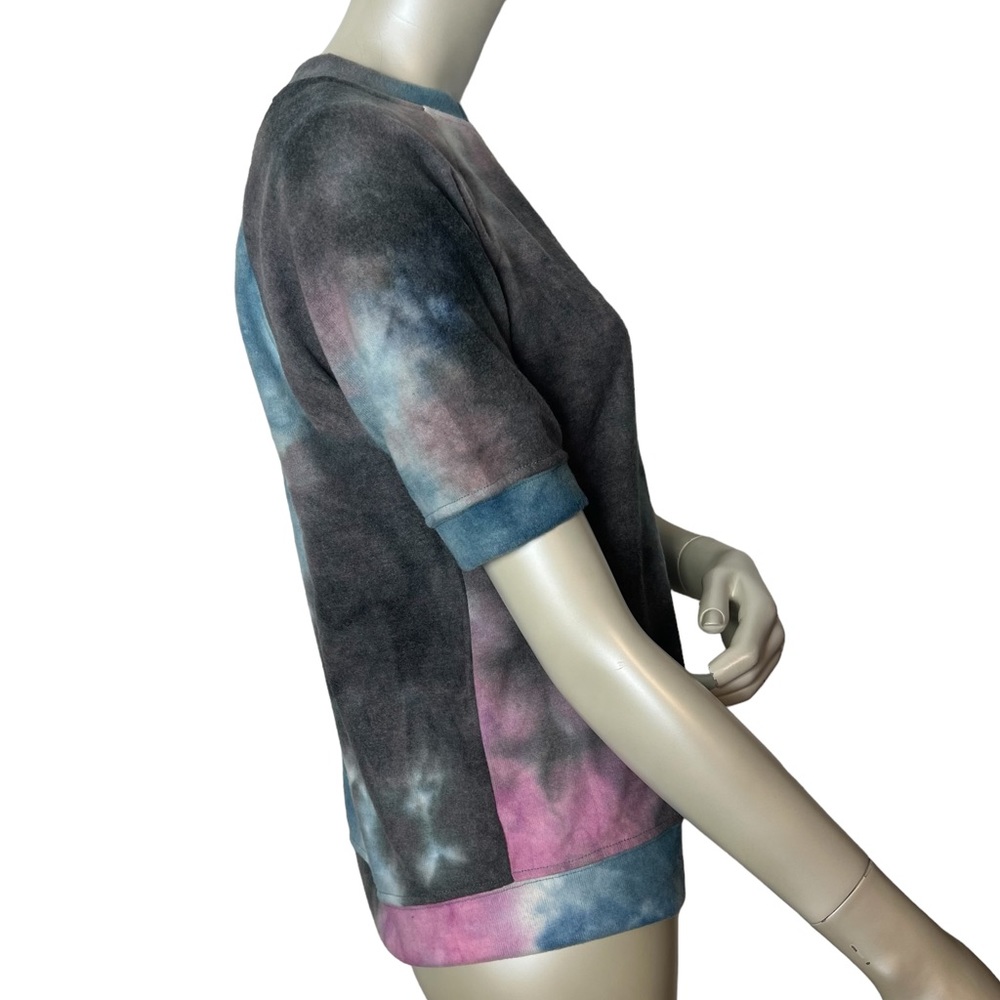 Amore All F..Y. Blue Pink Gray Tie Dye Inspired Short Sleeve Top - Picture 5 of 8